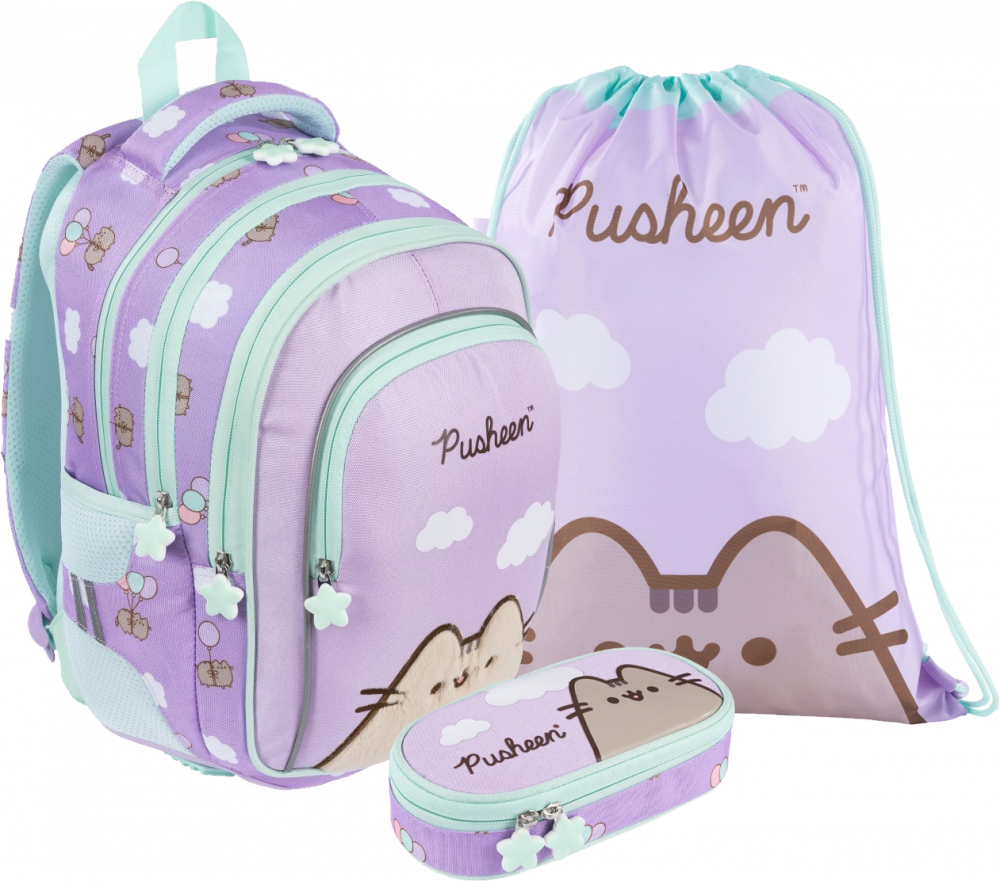 Zestaw: Plecak + piórnik saszetka + worek na buty Pusheen Violet
