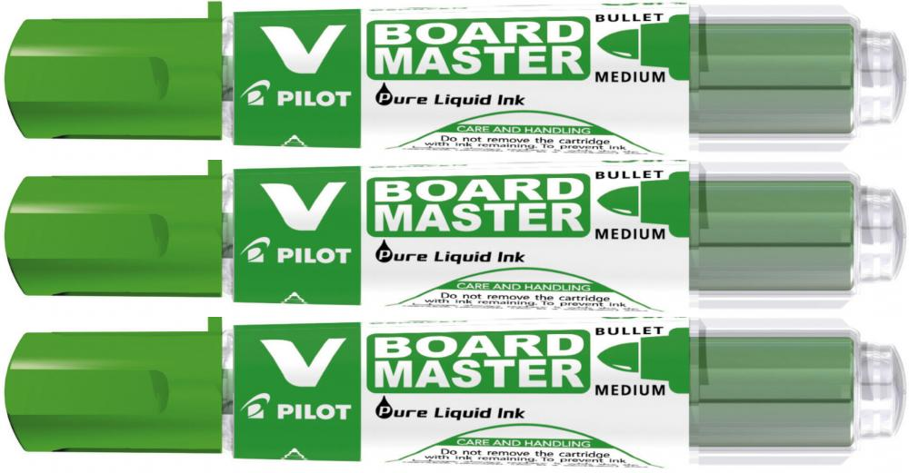 3x Marker suchościeralny Pilot V Board Master, okrągła, 6mm, zielony