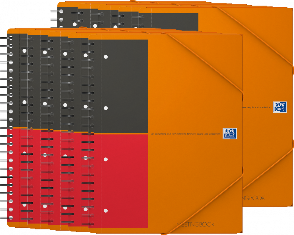 10x Kołonotatnik z teczką Oxford International Meetingbook, A4+, w linie, 80 kartek, okładka PP, pomarańczowy