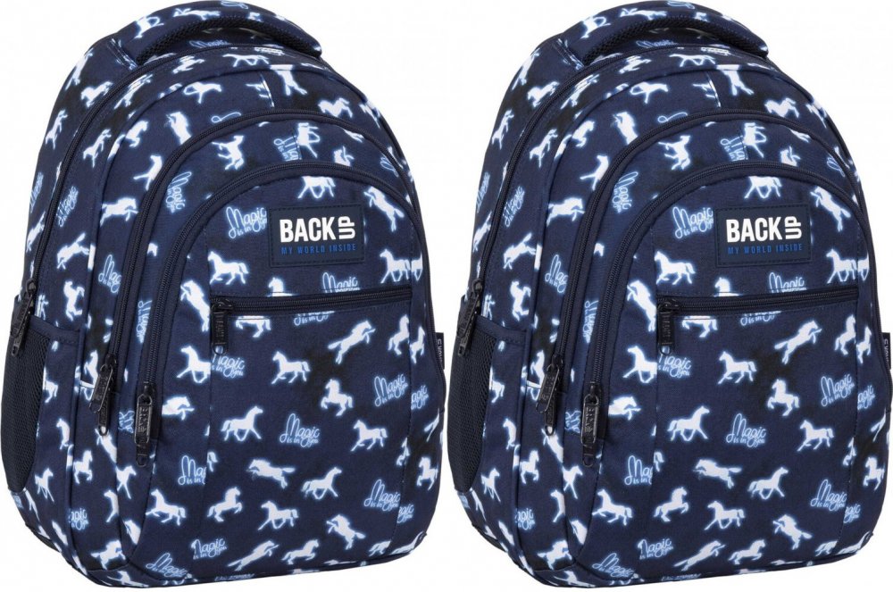 2x Plecak szkolny BackUP 5 model O 14, trzykomorowy, 26l, 42x30x20cm, granatowy