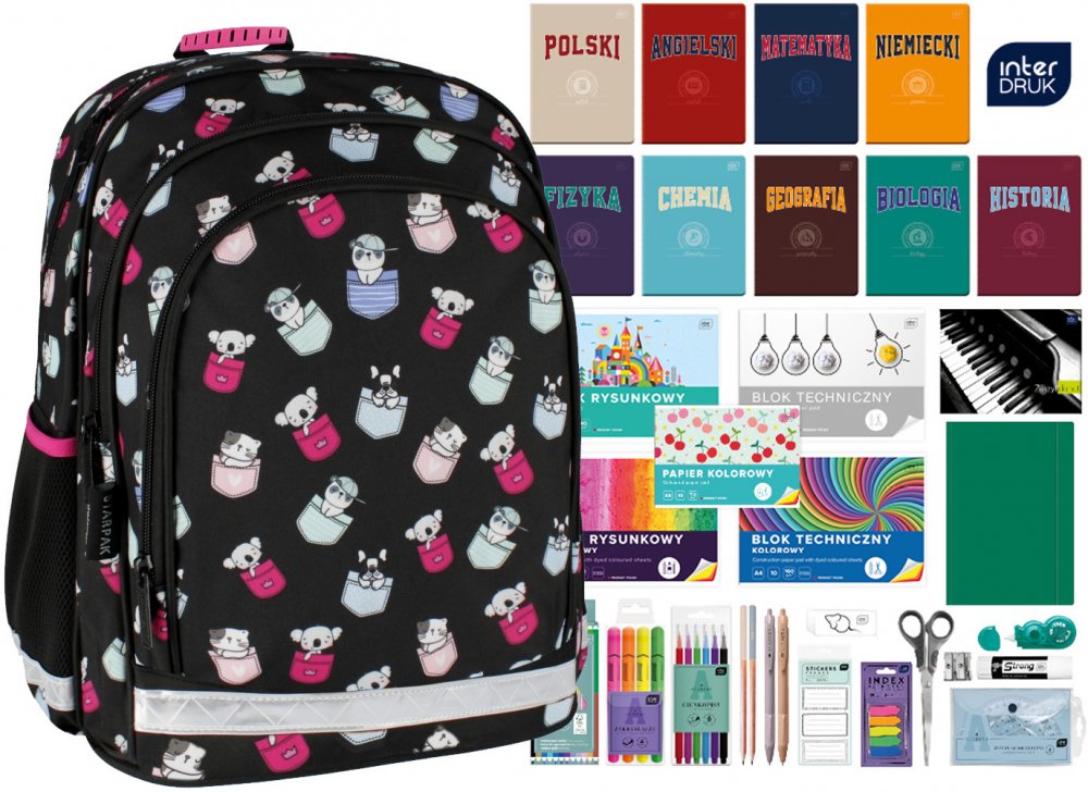 Zestaw: Plecak szkolny Starpak Minisy + Wyprawka szkolna Interdruk, do klas 4-8