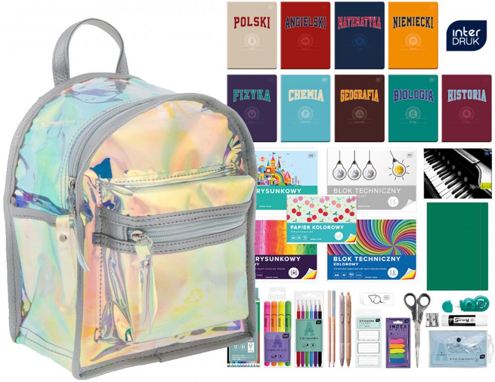 Zestaw: Plecak Starpak Glossy + Wyprawka szkolna Interdruk, do klas 4-8