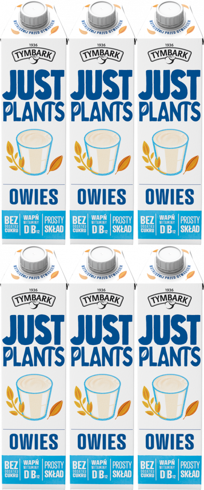 6x Napój owsiany Tymbark Just Plants, bez cukru, 1l