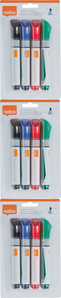 3x Marker do tablic szklanych Nobo, okrągła, 2.0mm, 4 sztuki, mix kolorów