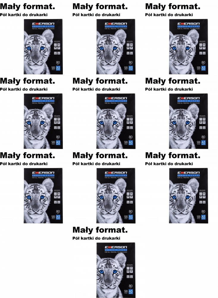 10x A5 Papier ksero Emerson Office Paper, A5 (1/2 kartki do drukarki), 80g/m2, 500 arkuszy, biały