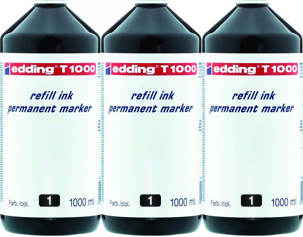 3x Tusz edding T-1000, do uzupełniania markerów permanentnych edding 11, 1l, czarny