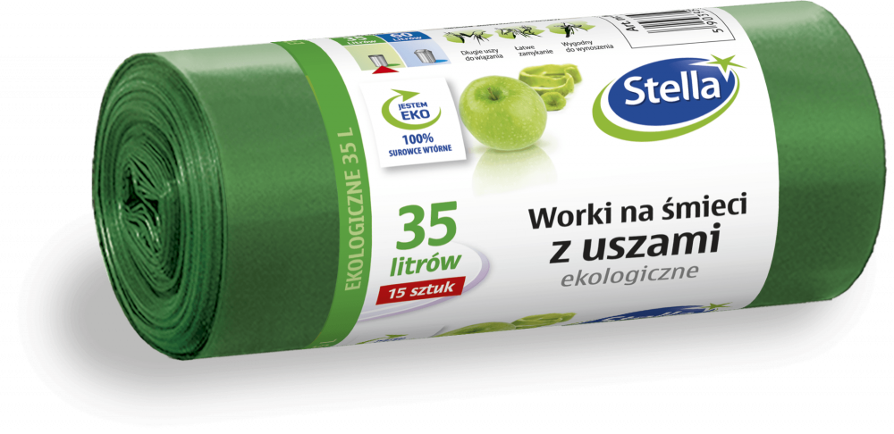 Worki na śmieci Stella, na odpady zmieszane, ekologiczne, 35l, 15 sztuk, zielony