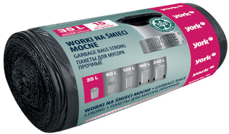 Worki na śmieci York Mocne, na odpady zmieszane, 35l, 15 sztuk, czarny