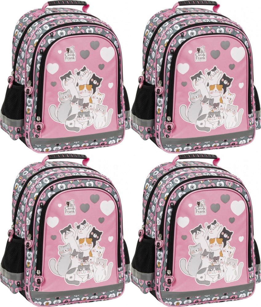 4x Plecak szkolny Derform 15 B Cleo&Frank 39 (Kot), dwukomorowy, 18l, 38x28x18cm, szary