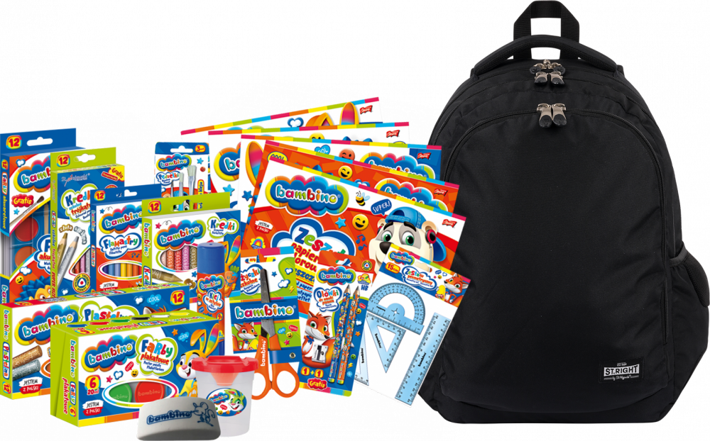 Zestaw: Plecak szkolny St. Right BP73 St.Black + wyprawka szkolna Bambino, 18-elementów