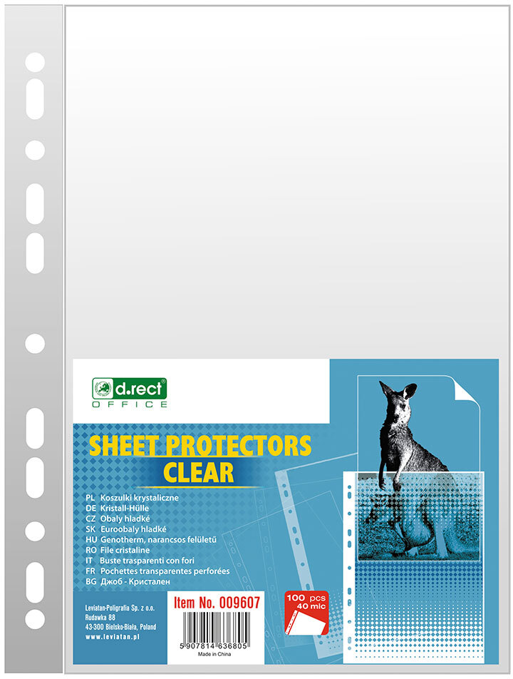Koszulki krystaliczne D.Rect, A4, 40 μm, 100 sztuk, transparentny