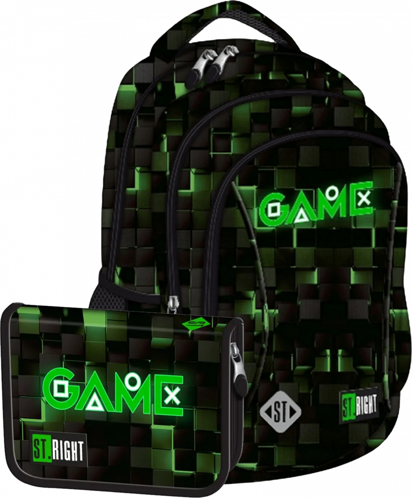 Zestaw: Plecak + piórnik dwuklapkowy St.Right Green Game