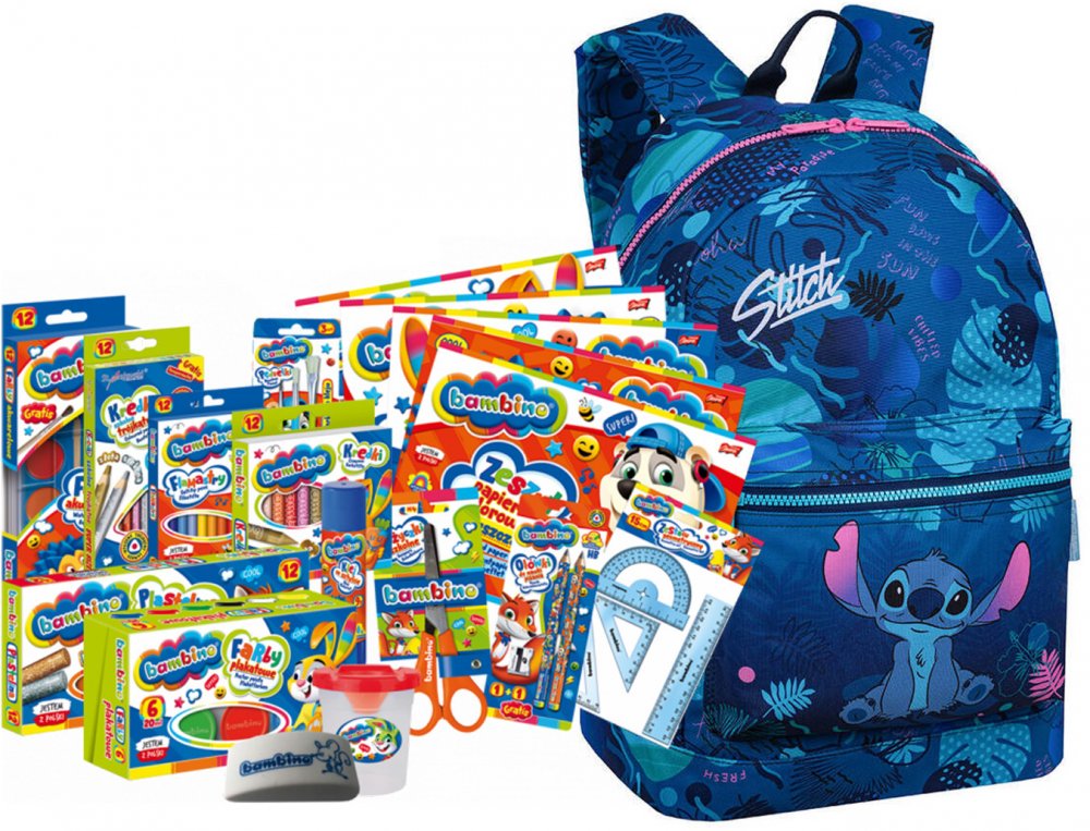 Zestaw: Plecak szkolny Coolpack Cross Stitch + Wyprawka szkolna Bambino, 18-elementów