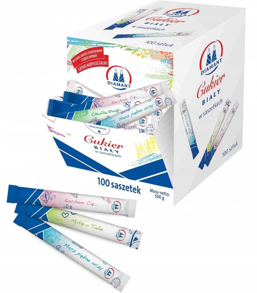Cukier biały Diamant, w saszetkach, 100 sztuk, 100x5g