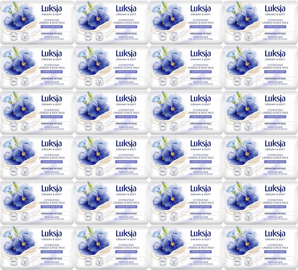 24x Mydło w kostce Luksja Linseed, len i mleczko ryżowe, 90g