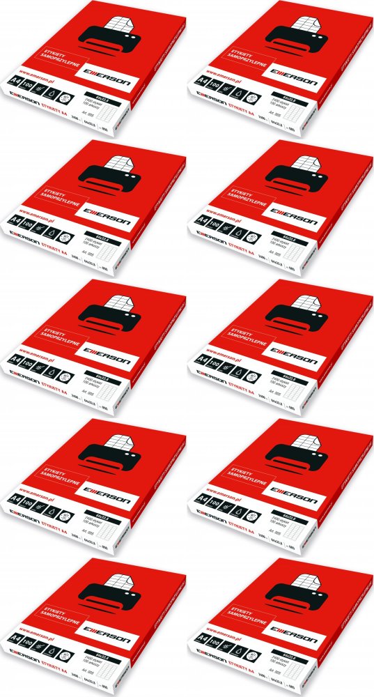 10x Etykiety samoprzylepne Emerson, 70x50.8mm, 100 arkuszy, biały