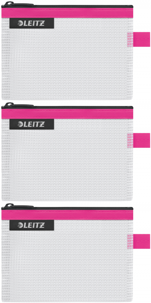 3x Koszulka/saszetka z suwakiem Leitz Wow, wodoodporna, rozmiar S, różowy