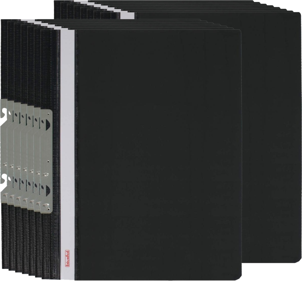 15x Skoroszyt plastikowy hakowy Biurfol, twardy, A4, do 200 kartek, czarny