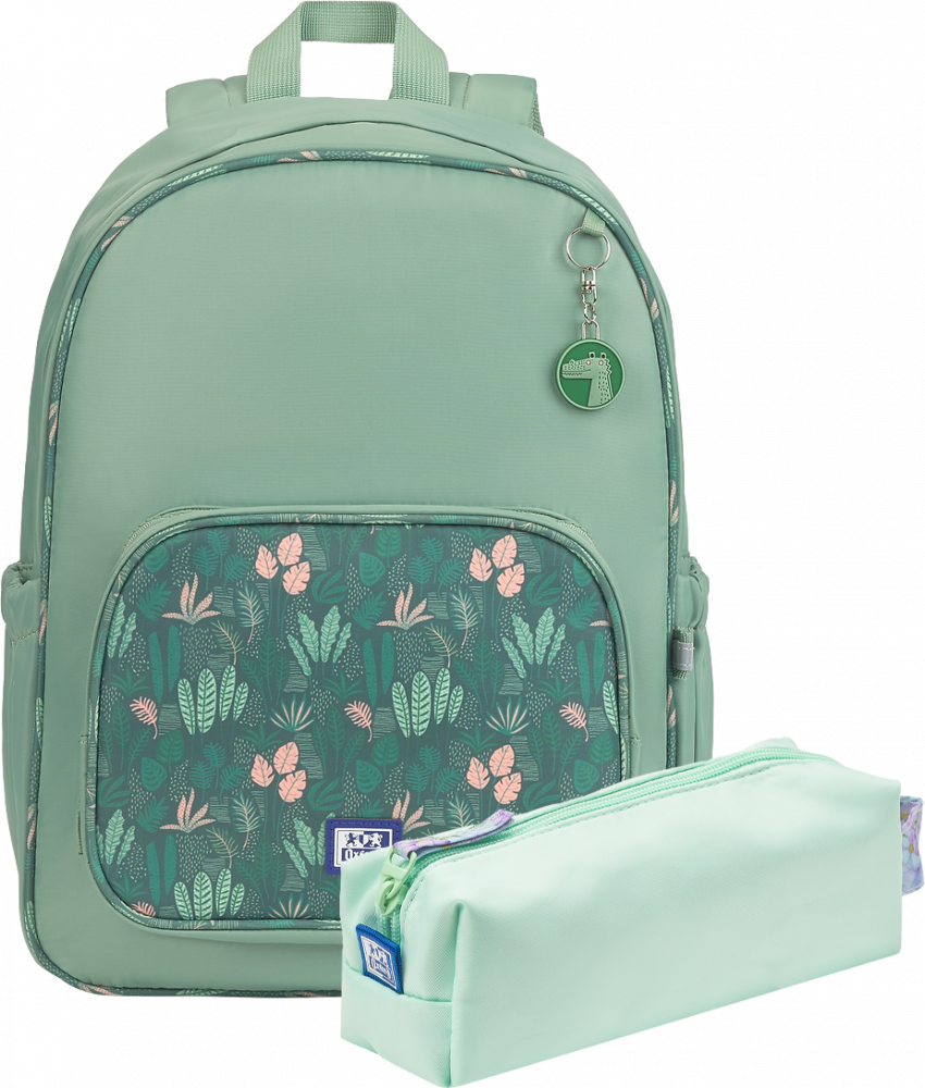 Zestaw: Plecak szkolny Oxford Kids + Piórnik saszetka Oxford Flowers, zielony