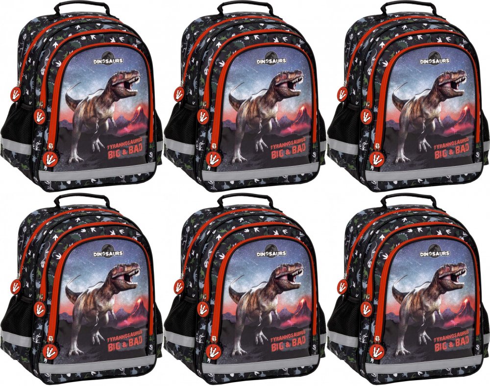 6x Plecak szkolny Derform 15 B Dinozaur 17, dwukomorowy, 18l, 38x28x18cm