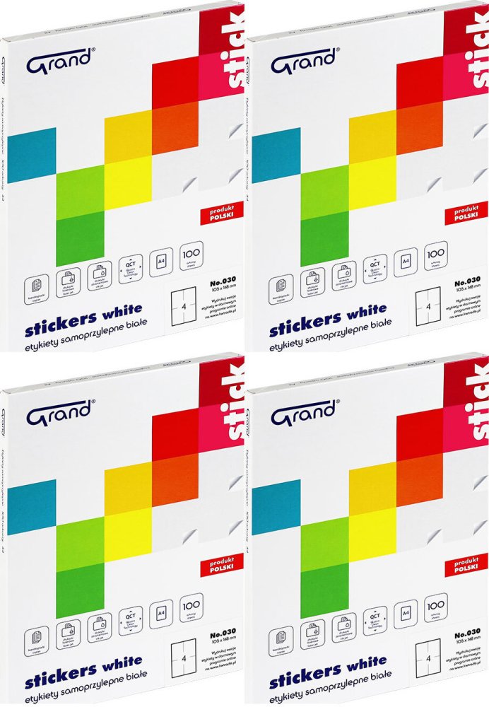 4x Etykiety samoprzylepne Grand No.030, 105x148mm, 100 arkuszy, biały