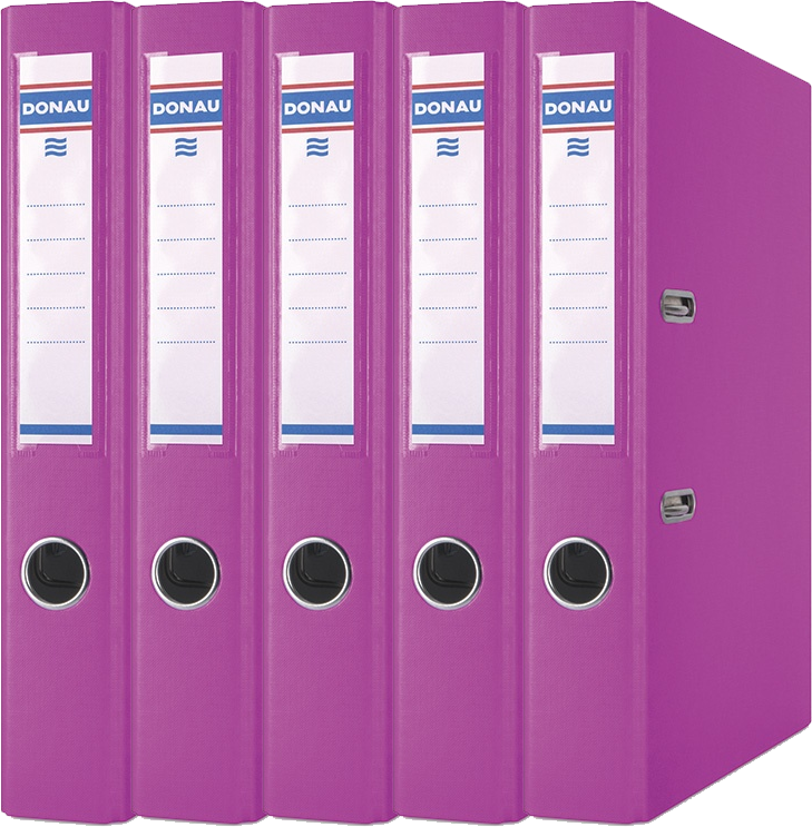 5x Segregator A4 Donau Master, szerokość grzbietu 50mm, do 350 kartek, różowy