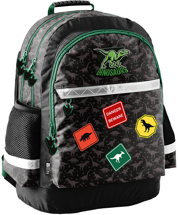 Plecak szkolny Paso Dinosaur, dwukomorowy, 41x28x18cm