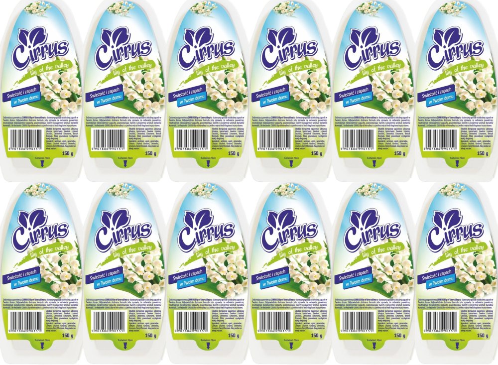 12x Odświeżacz powietrza Cirrus, konwalia, żel, 150g