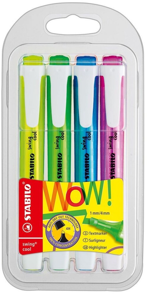 Zakreślacz Stabilo Swing Cool, 4 sztuki, mix kolorów