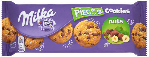 Ciastka Pieguski Milka, z czekoladą i orzechami, 135g