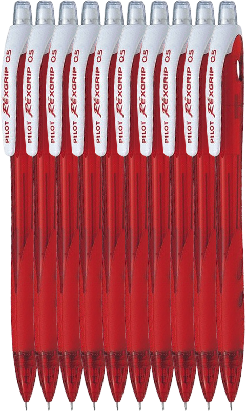 10x Ołówek automatyczny Pilot Rexgrip Begreen, 0.5mm, z gumką, czerwony
