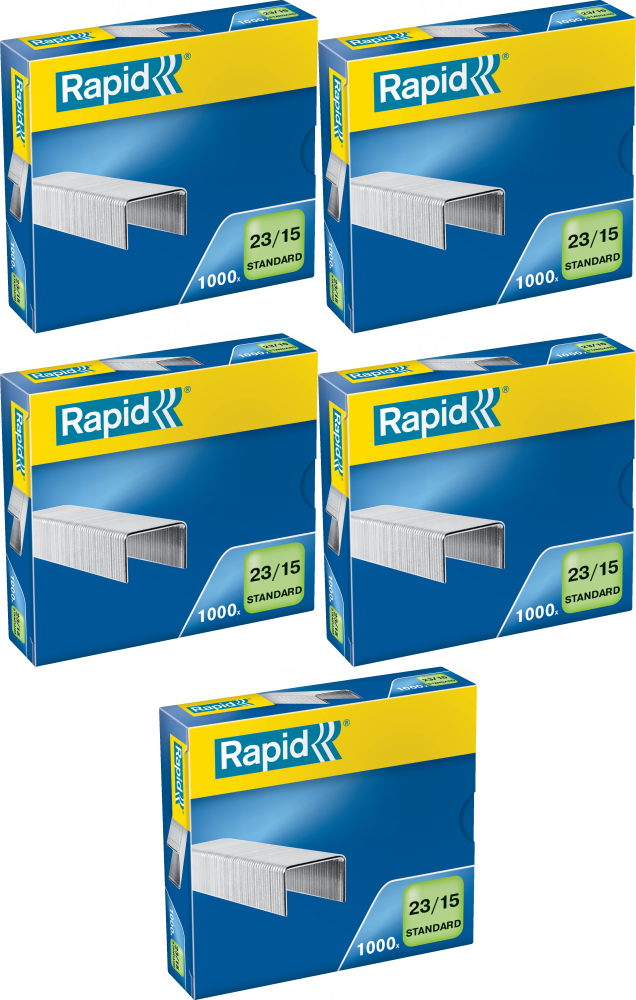 5x Zszywki Rapid Standard, 23/15 1M, 1000 sztuk, srebrny