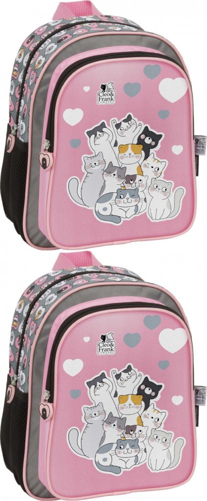 2x Plecak dla przedszkolaka Derform Cleo&Frank 39 (Kot), jednokomorowy, 9l, 29x23x14cm, szary