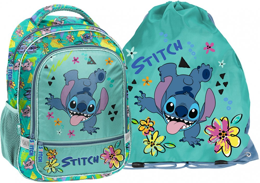 Zestaw: Plecak szkolny + Worek na buty Paso Disney Stitch turkusowy