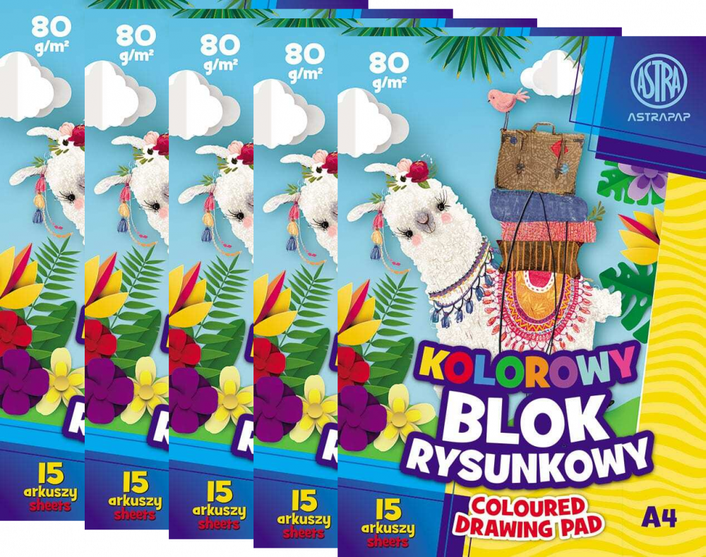 5x Blok rysunkowy Astrapap, A4, 15 kartek, kolorowy, barwiony w masie