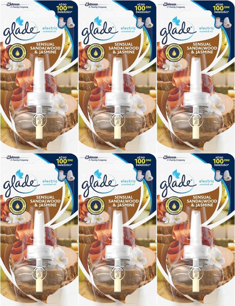 6x Wkład do odświeżacza elektrycznego Glade by Brise, drzewo sandałowe i jaśmin, 20ml
