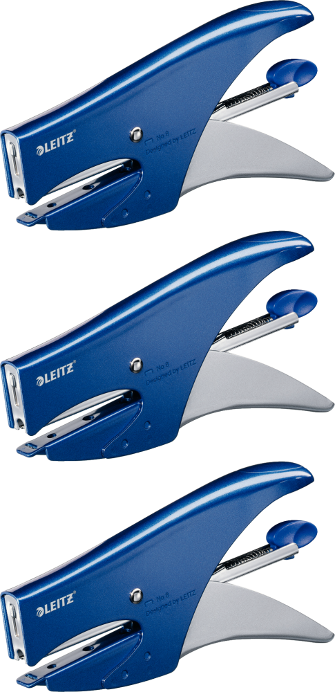 3x Zszywacz nożycowy Leitz 5547, do 15 kartek, metaliczny niebieski