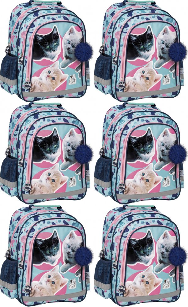 6x Plecak szkolny Derform 15 B Cleo&Frank 37 (Kot), dwukomorowy, 18l, 38x28x18cm, niebieski