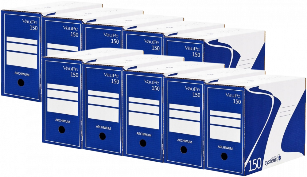 10x Pudło archiwizacyjne VauPe, do luźnych dokumentów, 150mm, niebieski
