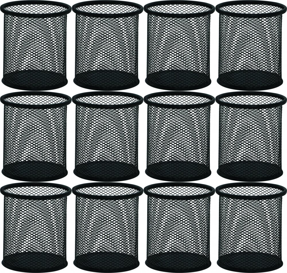 12x Kubek na długopisy Q-connect, druciany, 100x90 mm, czarny
