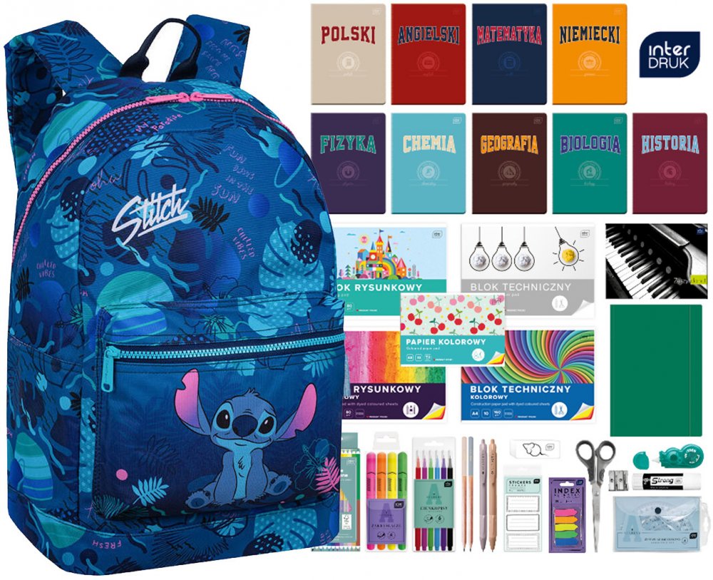 Zestaw: Plecak szkolny Coolpack Cross Stitch + Wyprawka szkolna Interdruk, do klas 4-8