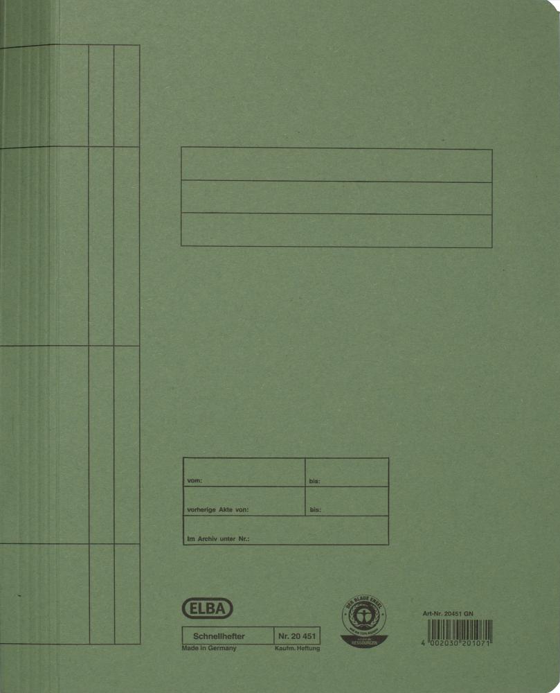 Skoroszyt kartonowy bez oczek Elba, A4, do 100 kartek, 250g/m2, zielony