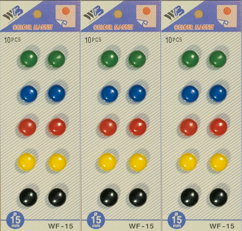3x Magnesy do tablic 15 mm, 10 sztuk, mix kolorów