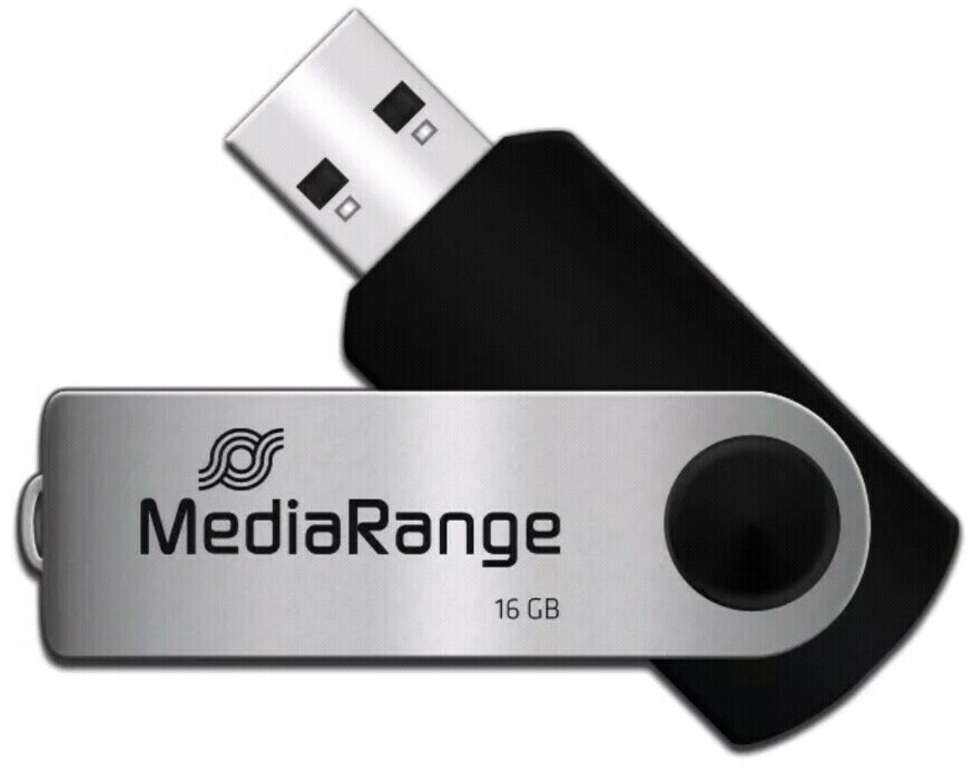 Pendrive MediaRange, 16GB, obracany, USB 2.0, srebrno-czarny