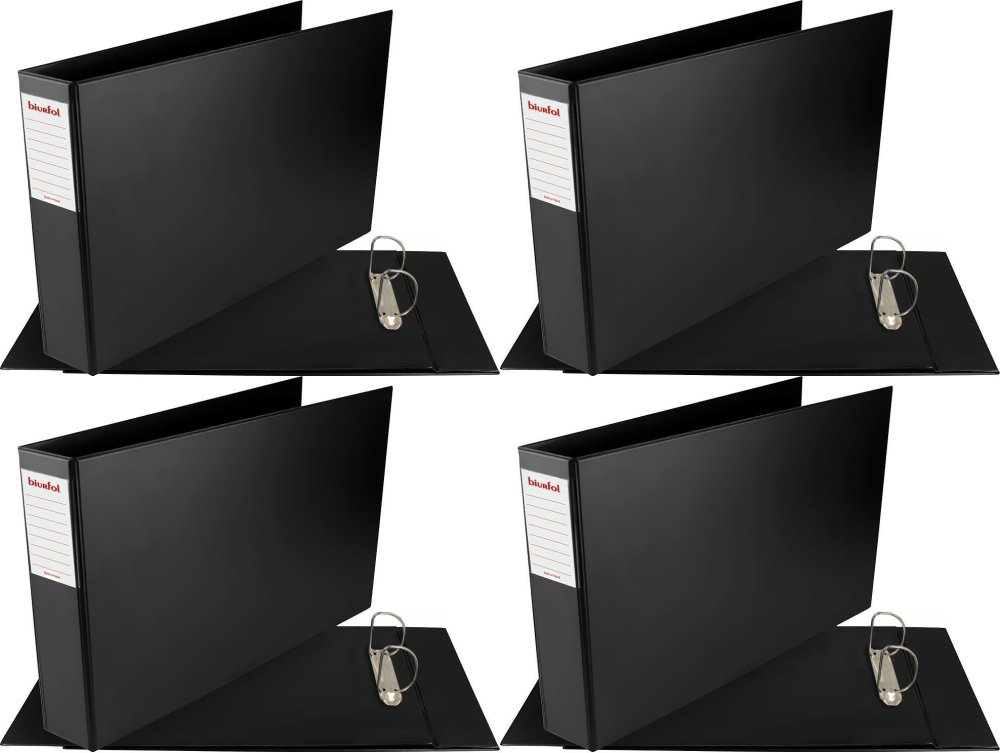 4x Segregator ringowy poziomy Biurfol, A3, szerokość grzbietu 70mm, do 500 kartek, czarny