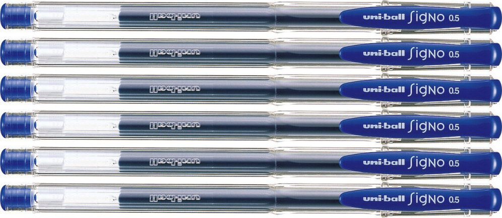 6x Pióro żelowe Uni, UM-100, 0.3 mm, niebieski