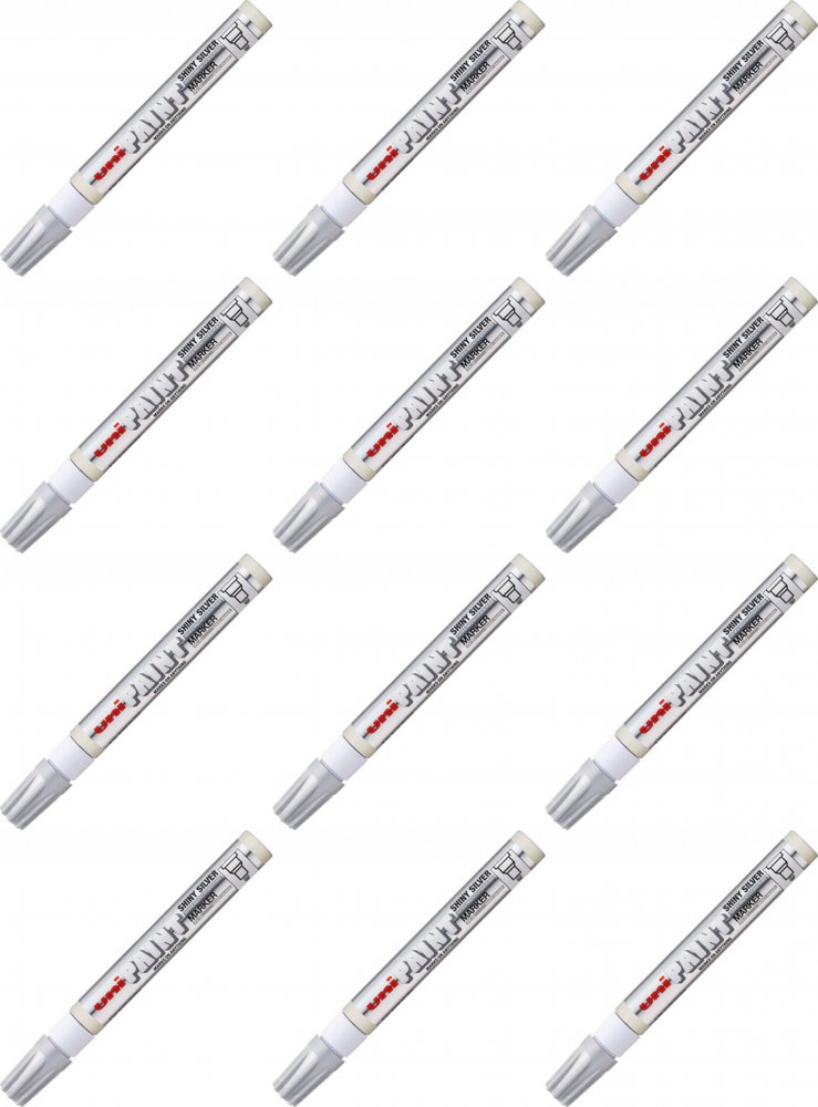12x Marker olejowy UNI PX-20, okrągła, 2.2-2.8mm, błyszczący srebrny