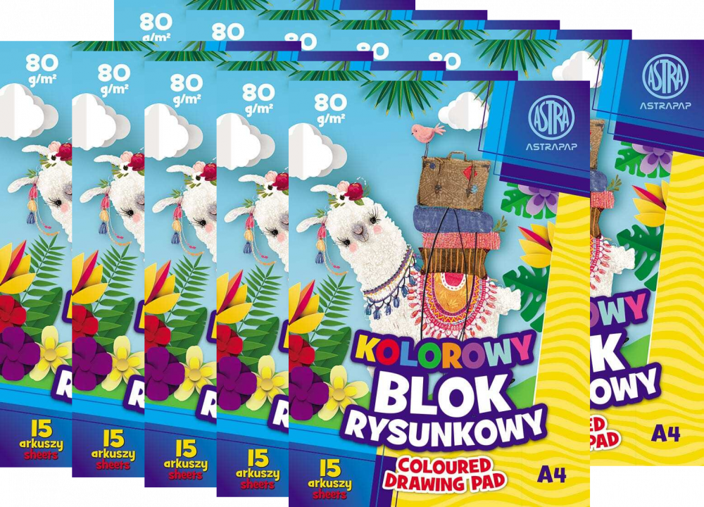 10x Blok rysunkowy Astrapap, A4, 15 kartek, kolorowy, barwiony w masie