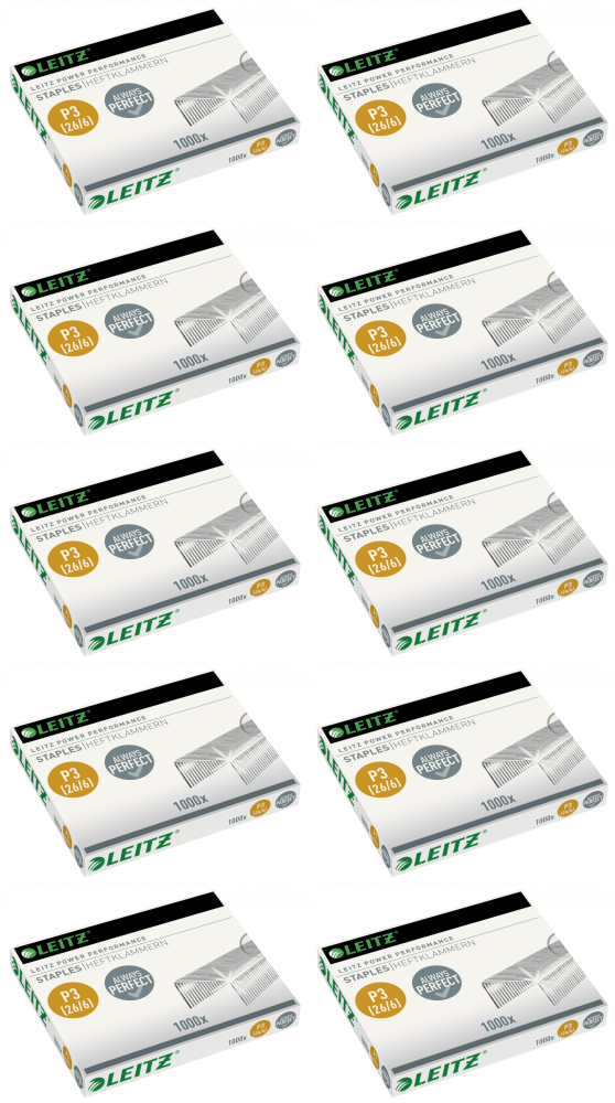 10x Zszywki Leitz galwanizowane, 26/6, 1000 sztuk, srebrny