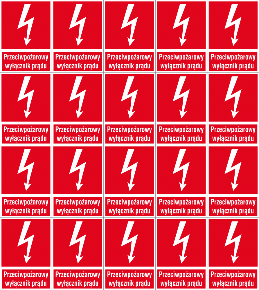 20x Naklejka ppoż Anro "Przeciwpożarowy wyłącznik prądu", 150x205mm